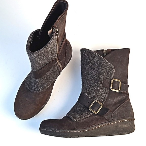 Born Kore Nubuck Leather & Wool Brown Buckle Detail Side Zip Mid Calf Boot - Picture 9 of 16